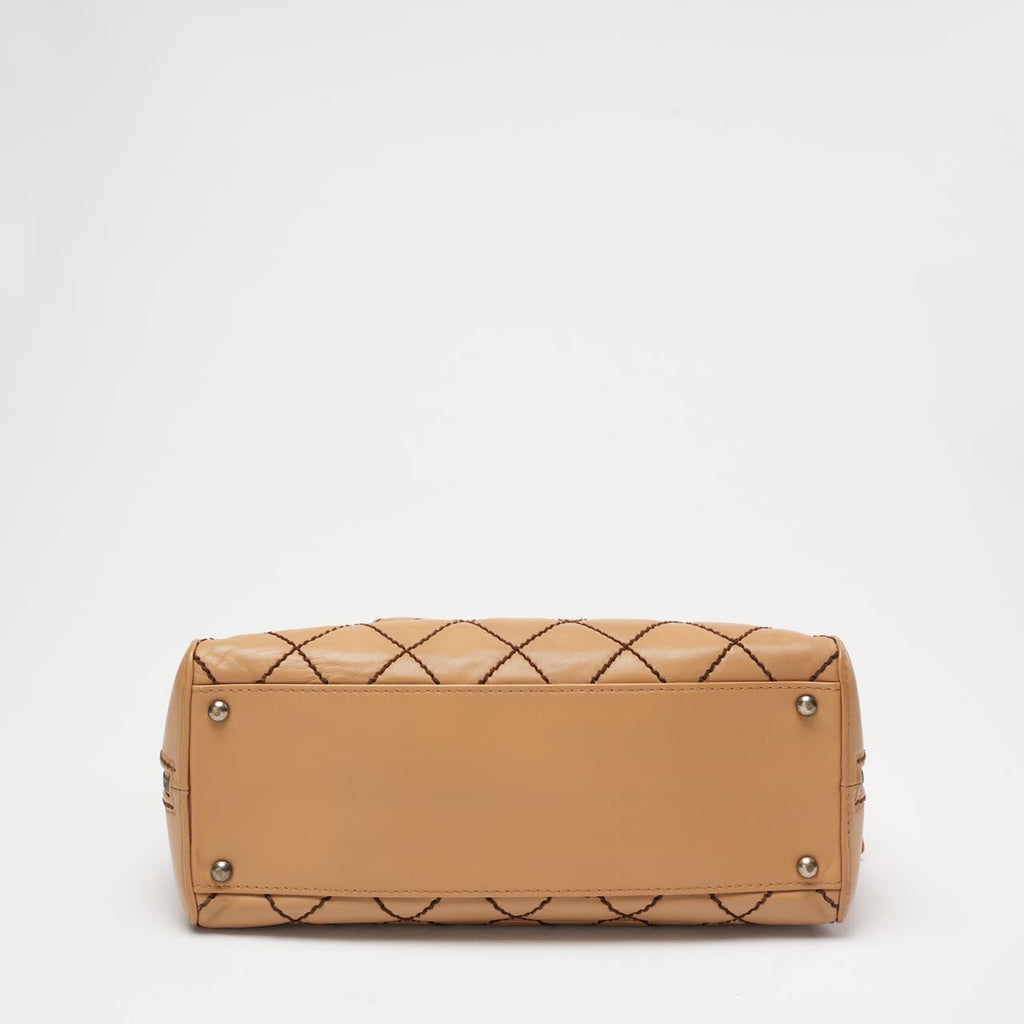 Chanel Contrast Bowler Handbag Beige