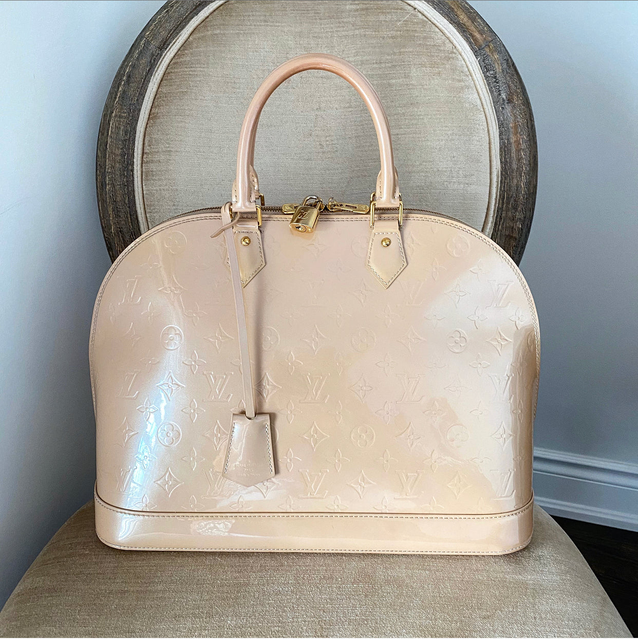 Louis Vuitton Alma GM Rose Florentin Nude Vernis Bag