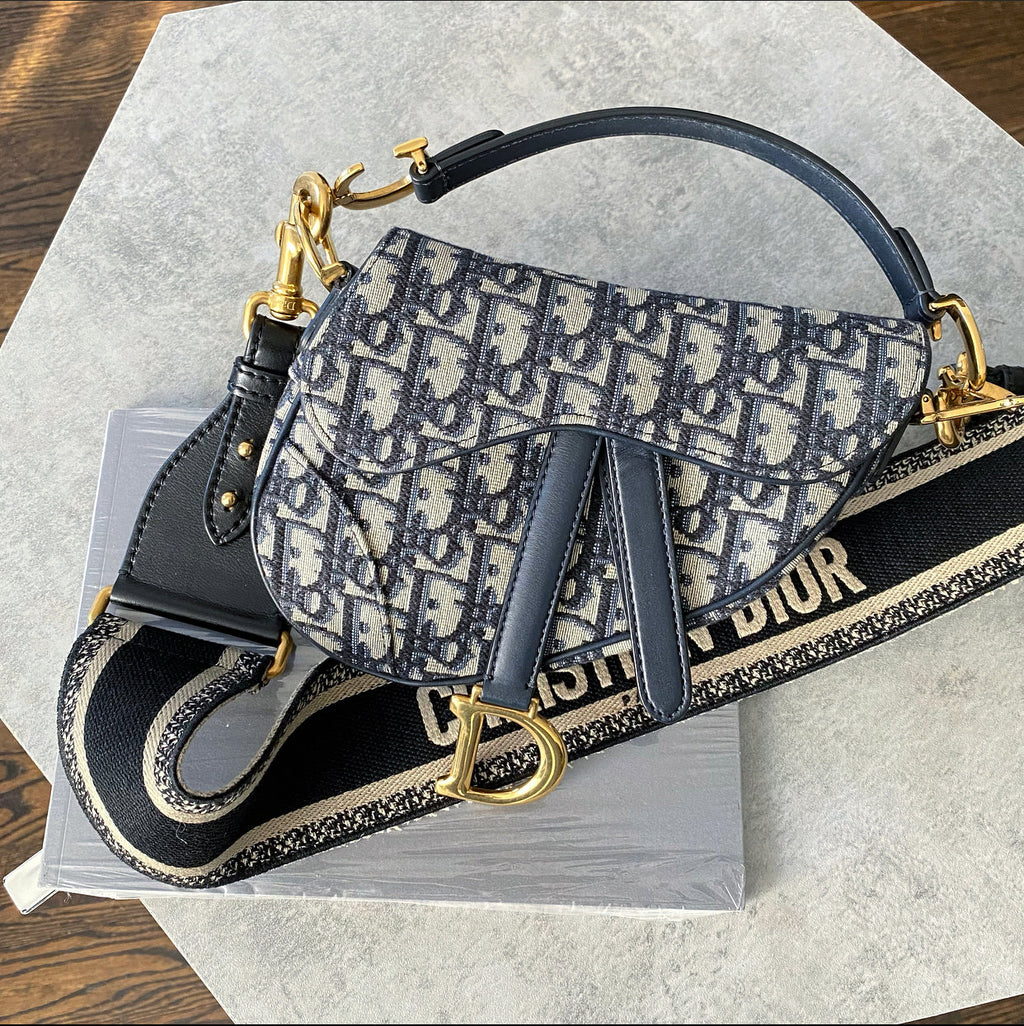 Dior Mini Saddle Bag Oblique Jacquard with Wide Shoulder Strap