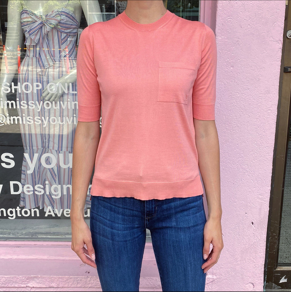 Louis Vuitton Salmon Pink Knit Short Sleeve Sweater Top - S (4/6)