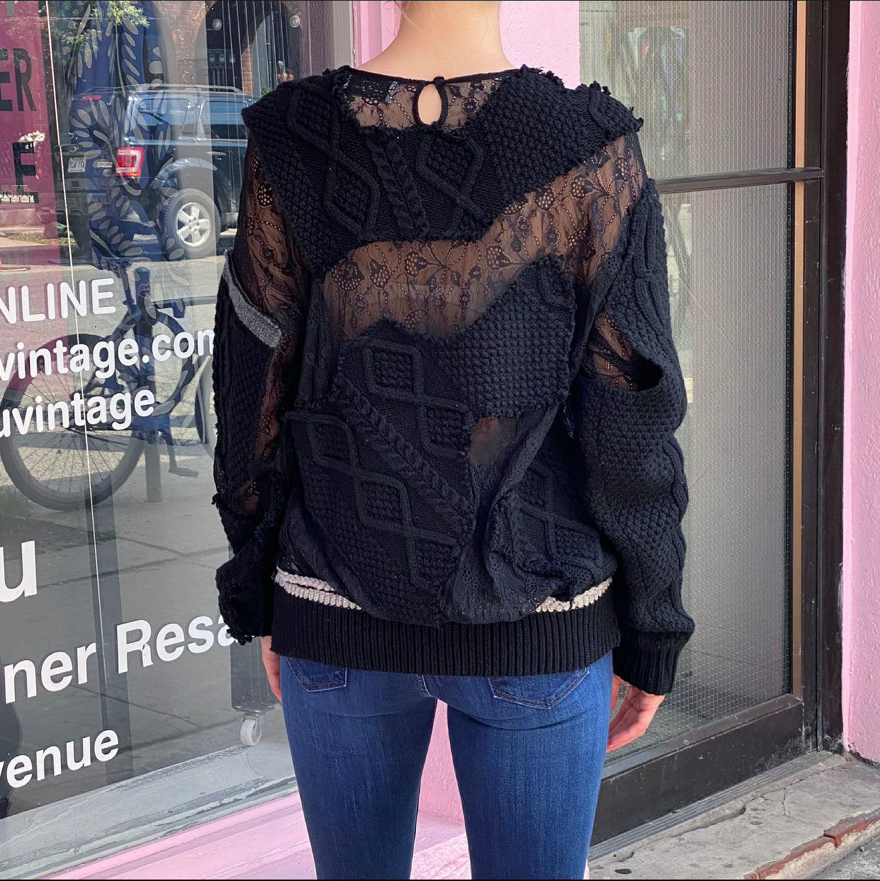 Preen by Thornton Bregazzi Black Patchwork Knit Lace Combo Sweater - XS / 4