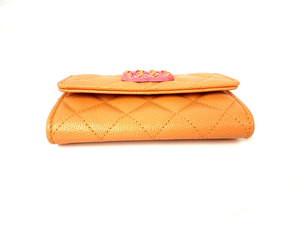 CHANEL 19 Flap Caviar Leather Orange Pink 2024 Compact  Holder Case