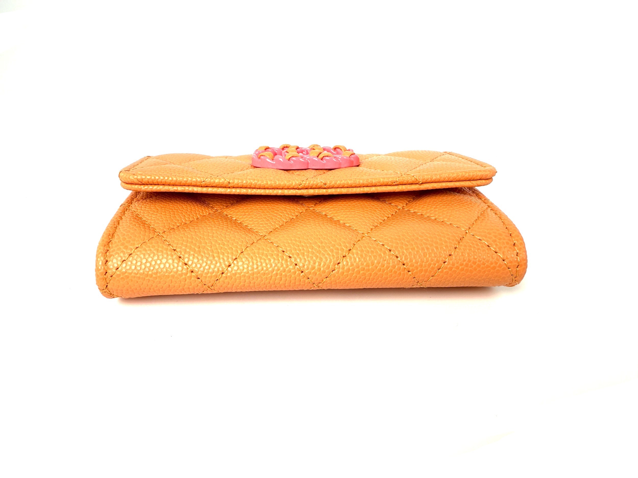 CHANEL 19 Flap Caviar Leather Orange Pink 2024 Compact  Holder Case