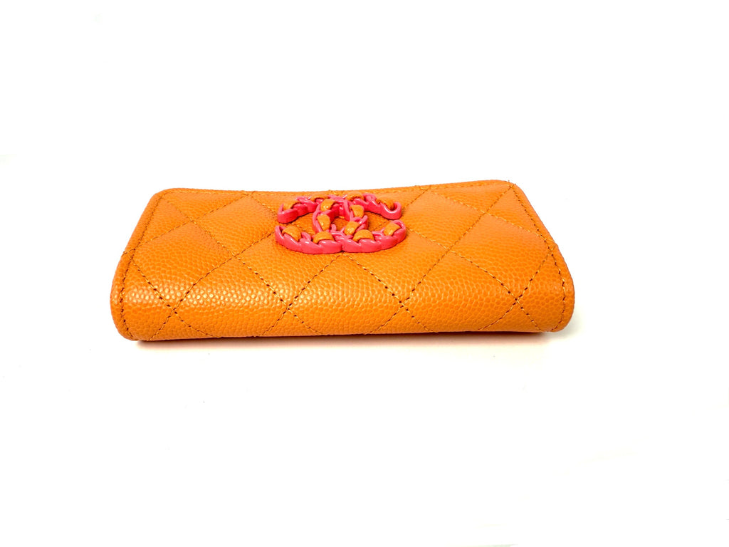 CHANEL 19 Flap Caviar Leather Orange Pink 2024 Compact  Holder Case
