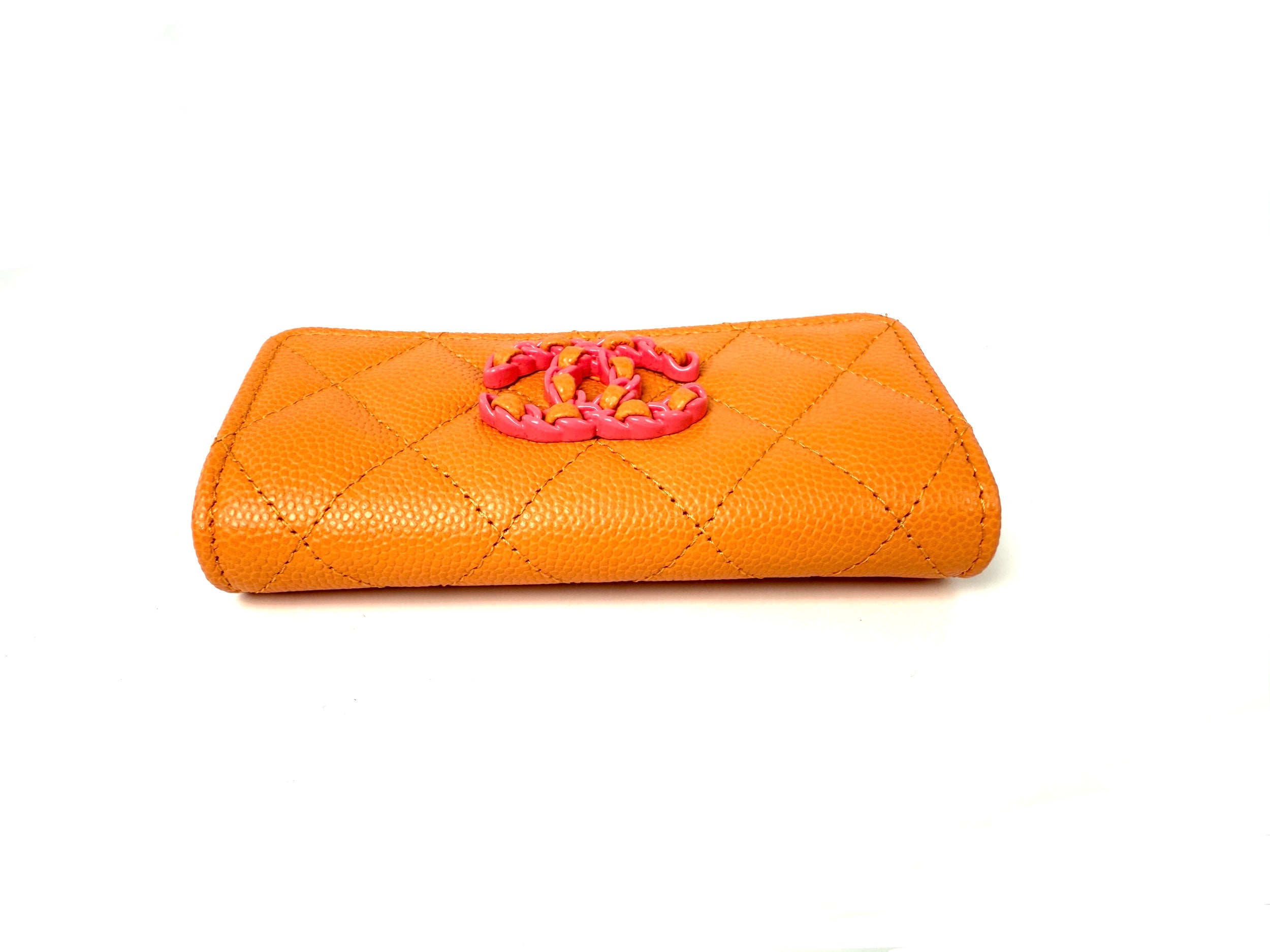 CHANEL 19 Flap Caviar Leather Orange Pink 2024 Compact  Holder Case
