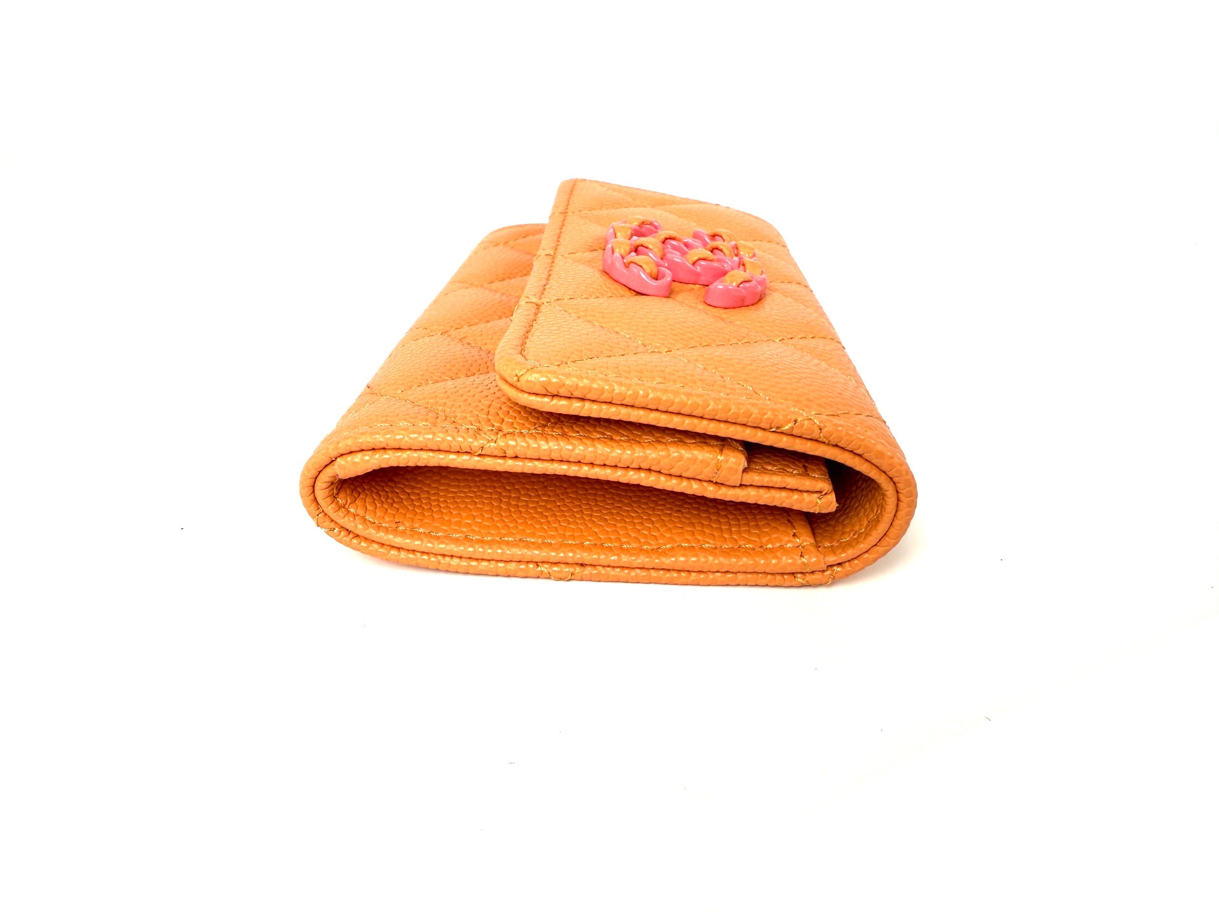 CHANEL 19 Flap Caviar Leather Orange Pink 2024 Compact  Holder Case