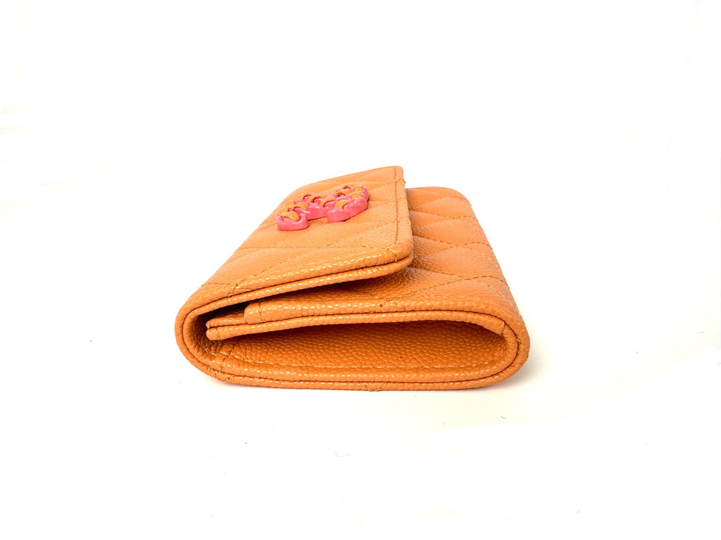 CHANEL 19 Flap Caviar Leather Orange Pink 2024 Compact  Holder Case