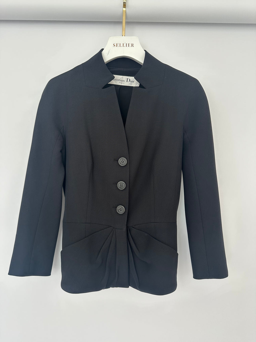 Christian Dior Black Button Down Jacket with Ruched Pocket Detail Size FR 36 (UK 8)