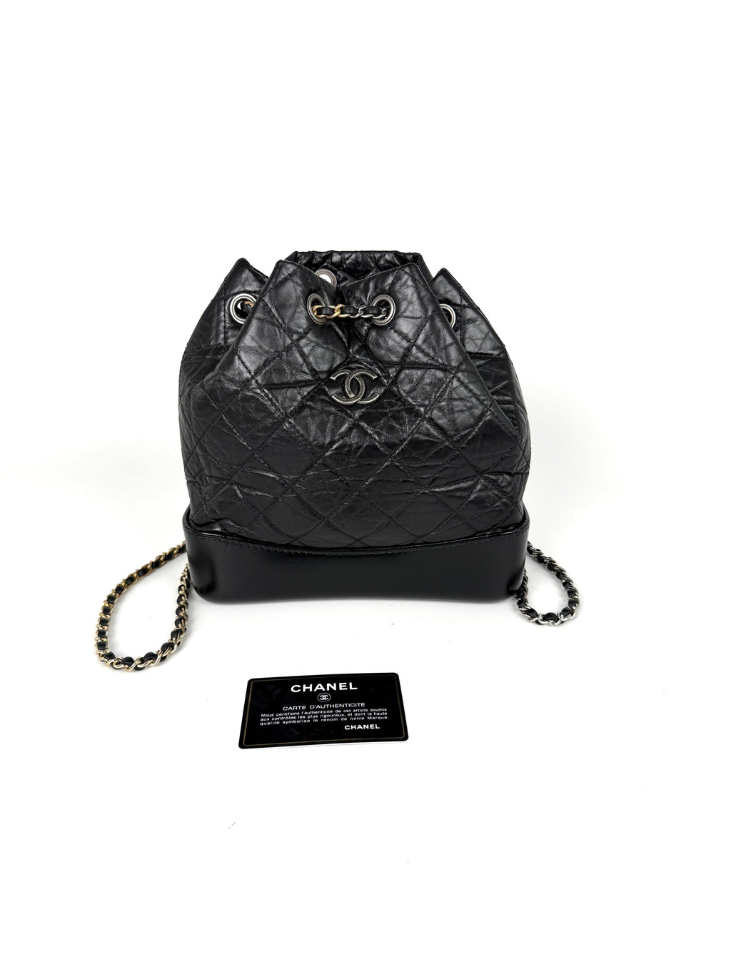 CHANEL Gabrielle Small Quilted Aged Calfskin Leather Black Backpack Bag