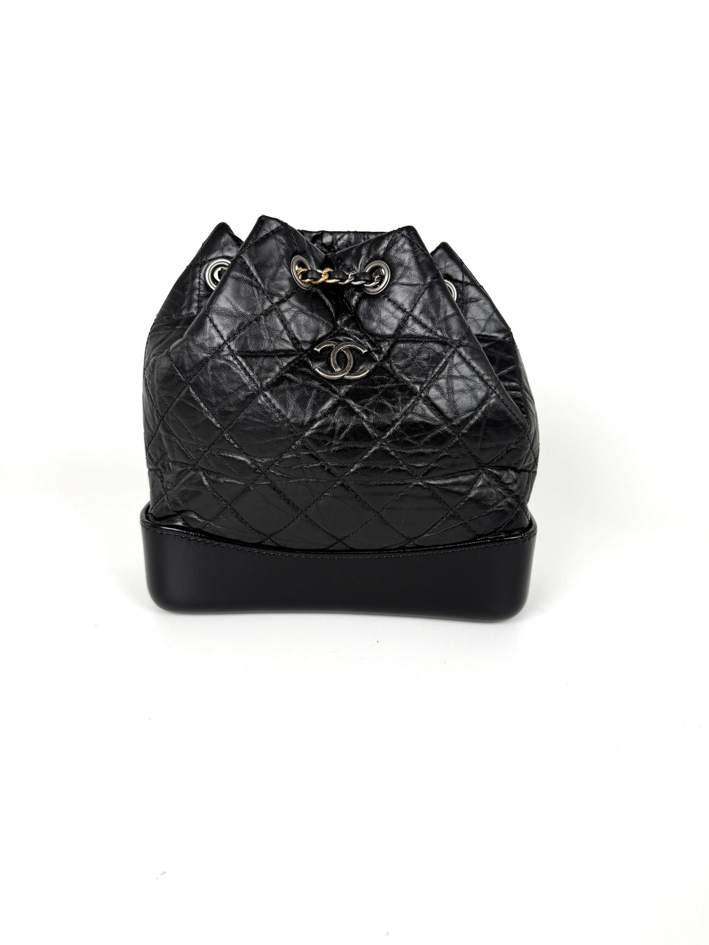 CHANEL Gabrielle Small Quilted Aged Calfskin Leather Black Backpack Bag