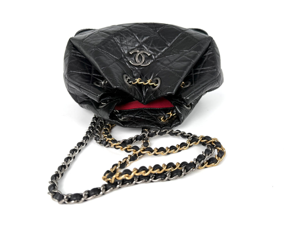 CHANEL Gabrielle Small Quilted Aged Calfskin Leather Black Backpack Bag