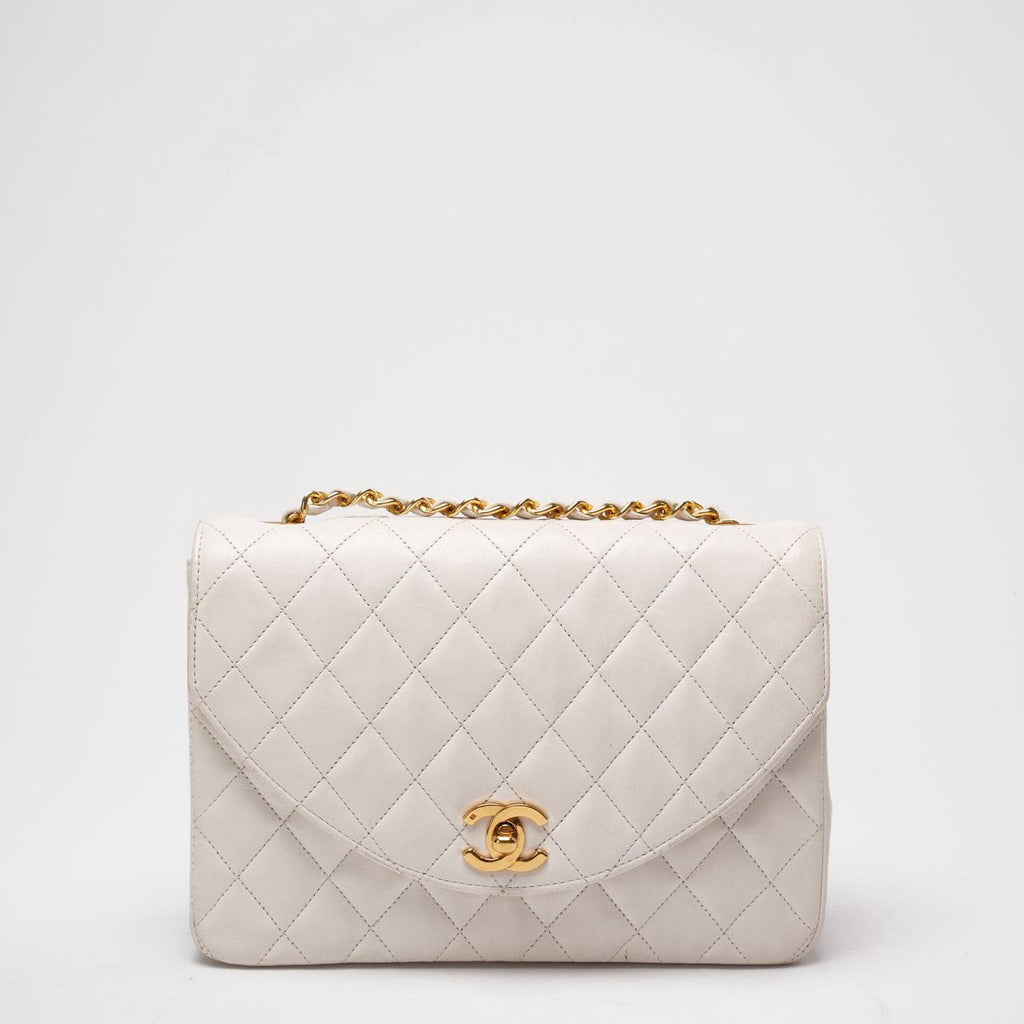 Chanel Vintage Diana Flap Bag White Leather 24K Gold