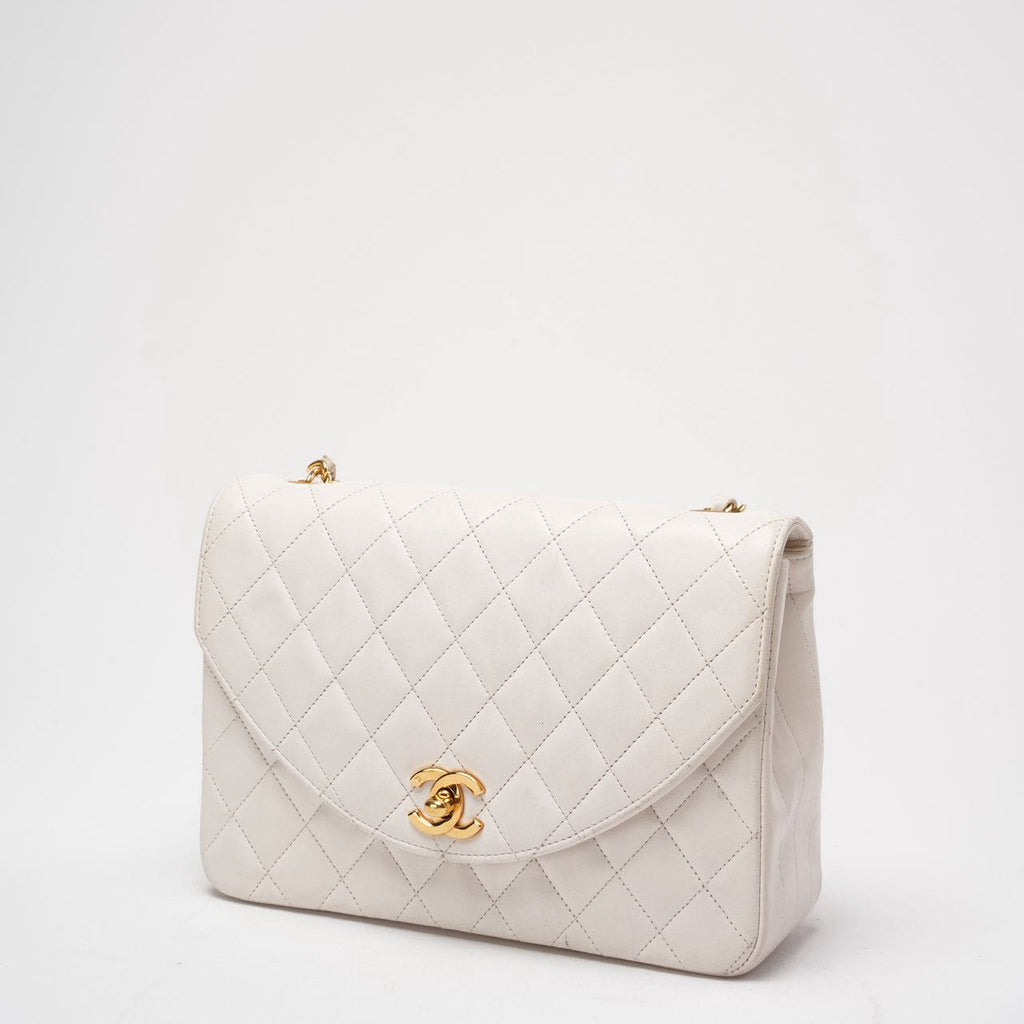 Chanel Vintage Diana Flap Bag White Leather 24K Gold