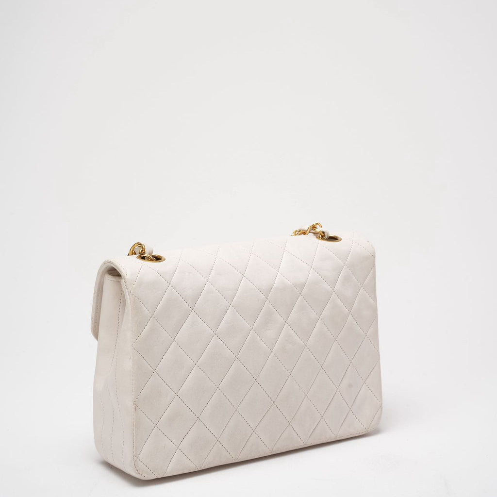 Chanel Vintage Diana Flap Bag White Leather 24K Gold