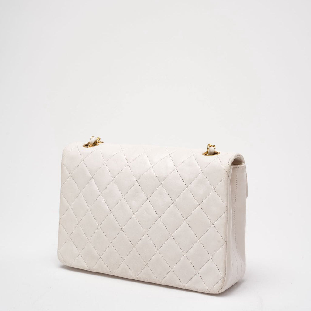 Chanel Vintage Diana Flap Bag White Leather 24K Gold