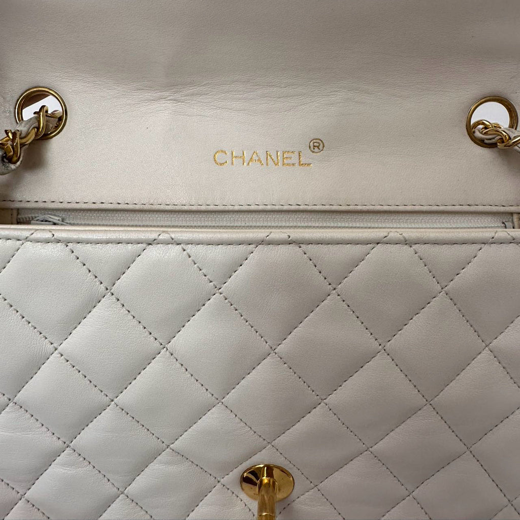 Chanel Vintage Diana Flap Bag White Leather 24K Gold