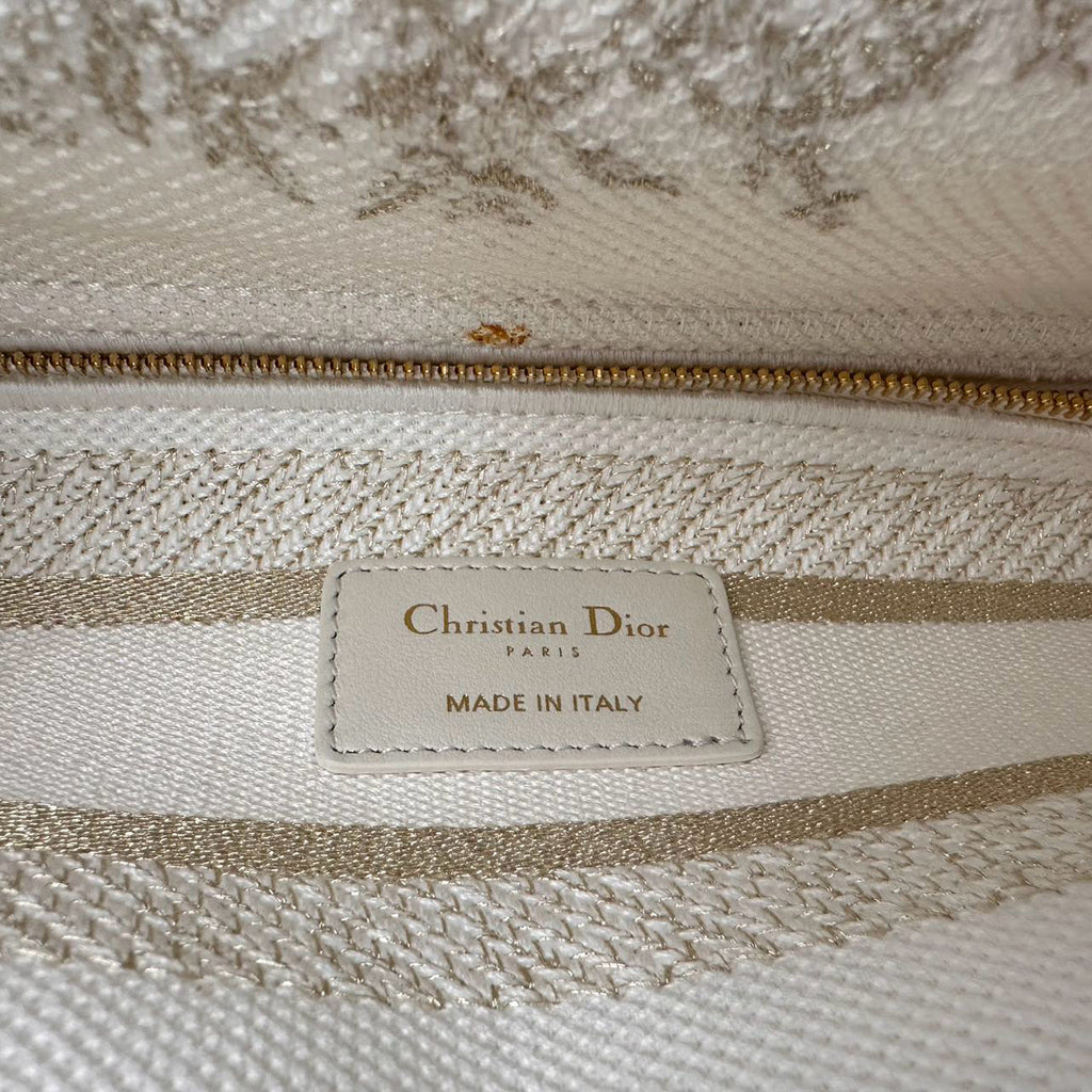 Christian Dior White / Gold Canvas Reverse Embroidered Toile De Joy Medium Lady D-Lite