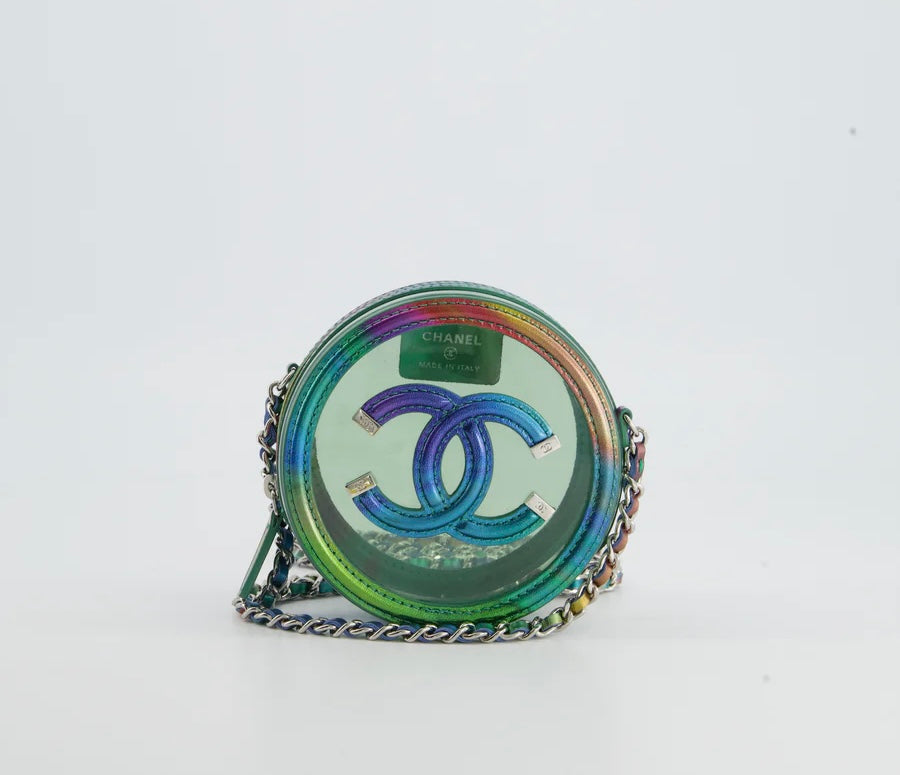 Chanel Green Multicolour Filigree Round Clutch with Chain Crossbody Bag
