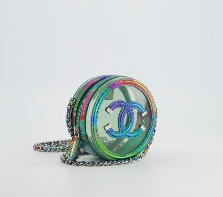 Chanel Green Multicolour Filigree Round Clutch with Chain Crossbody Bag