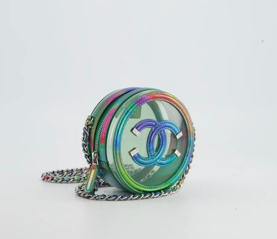 Chanel Green Multicolour Filigree Round Clutch with Chain Crossbody Bag