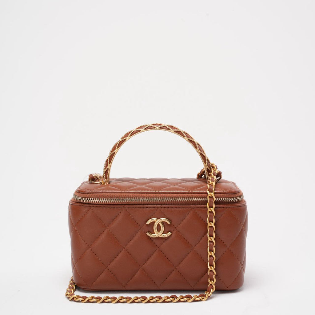 Chanel Caramel Long Vanity Case with Chain Top Handle