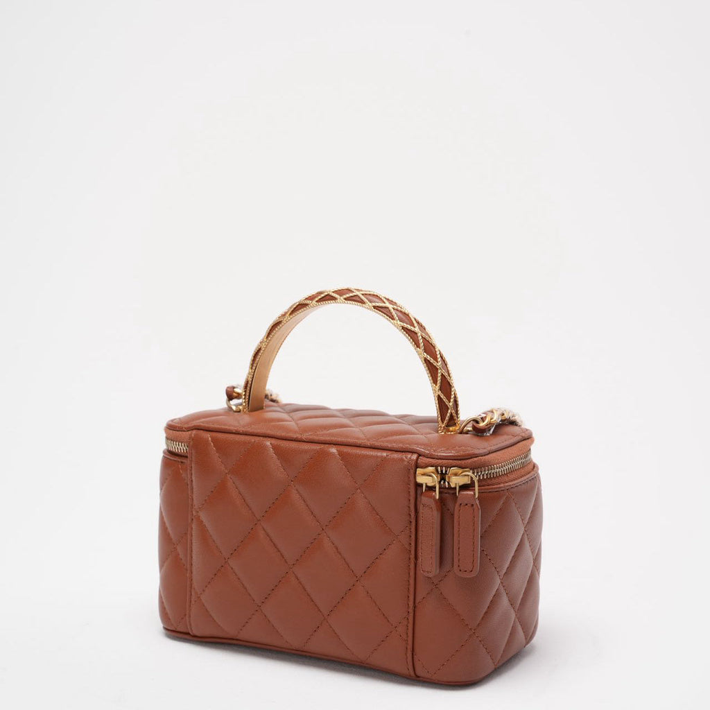 Chanel Caramel Long Vanity Case with Chain Top Handle