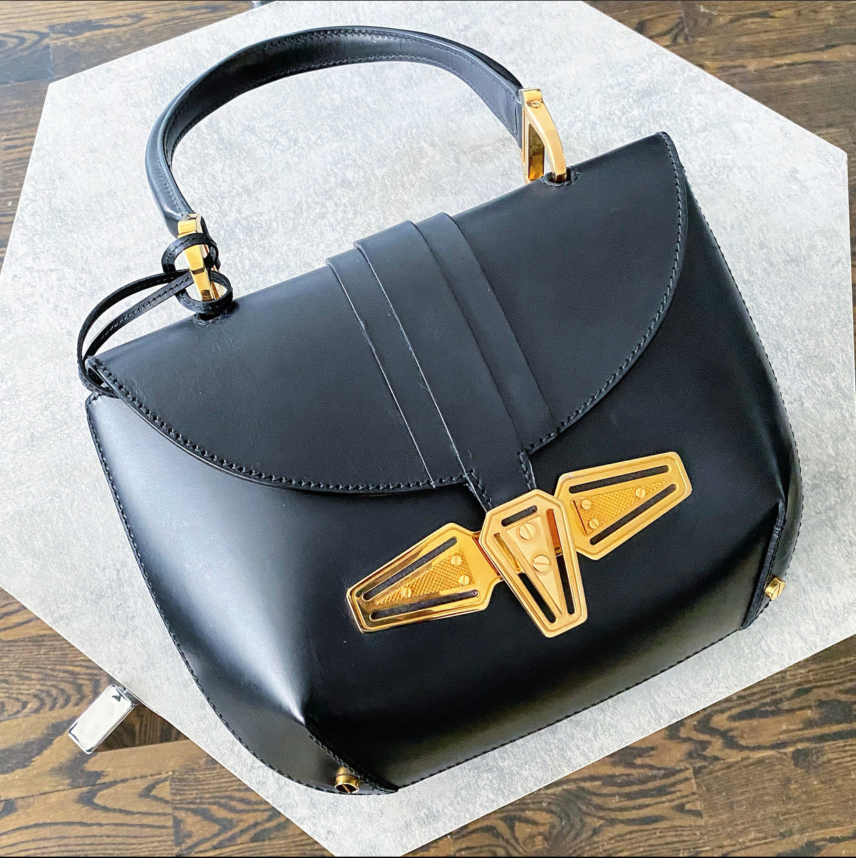Balenciaga 2007 Black Tron Handbag with Gold Clasp