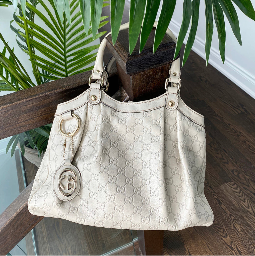 Gucci Guccissima Ivory Sukey Leather Medium Hobo Shoulder Bag