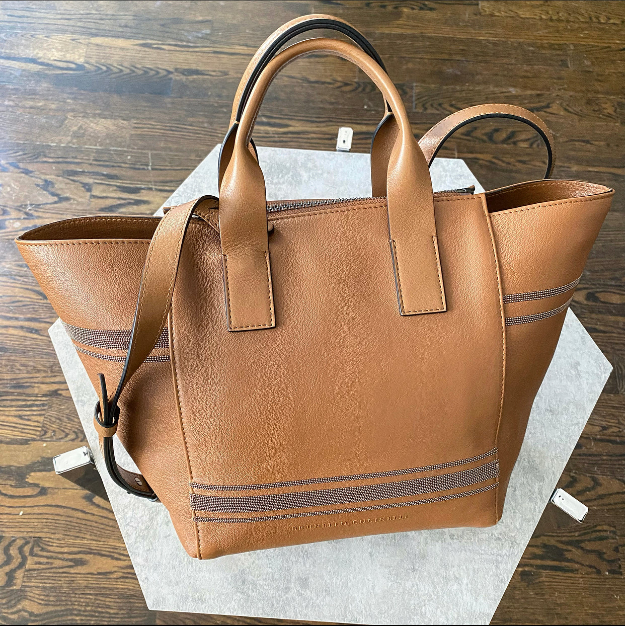 Brunello Cucinelli Brown Monili Two Way Satchel Bag
