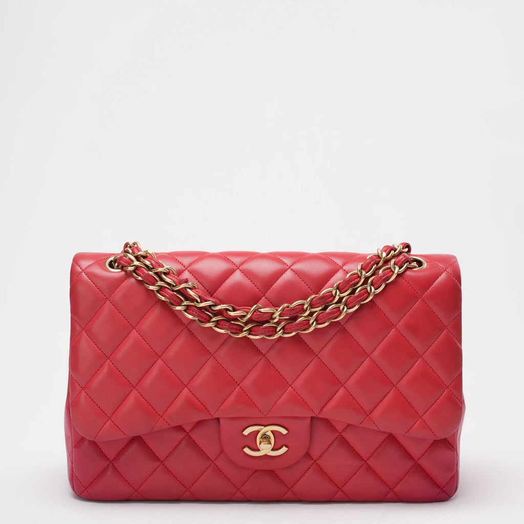 Chanel Timeless Classic Double Flap Jumbo Bag Red Lambskin