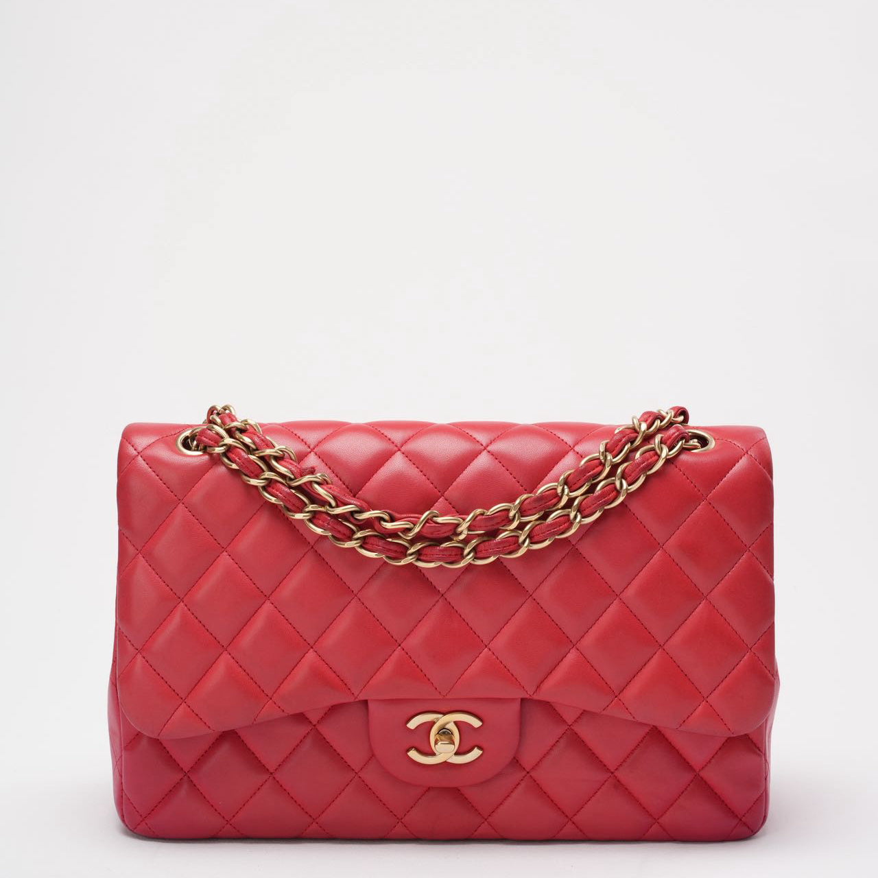Chanel Timeless Classic Double Flap Jumbo Bag Red Lambskin