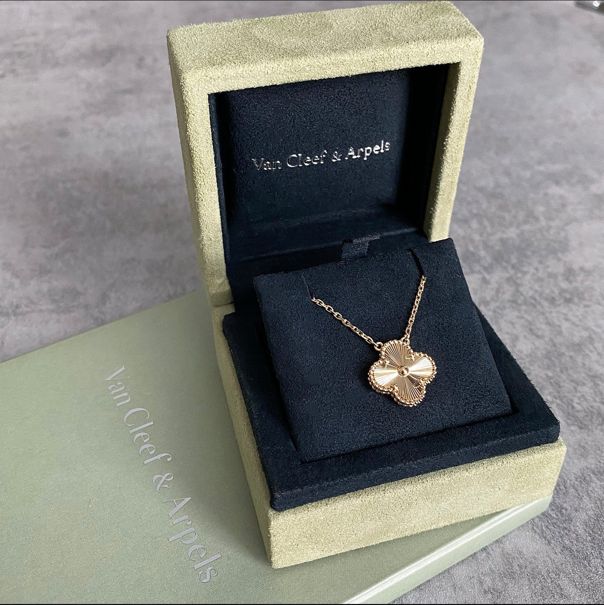 Van Cleef and Arpels 18k Gold Alhambra Guilloche Pendant Necklace