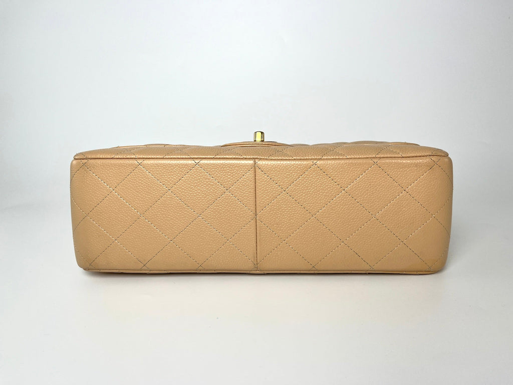 CHANEL Jumbo Classic Double Quilted Caviar Beige Leather Flap Bag