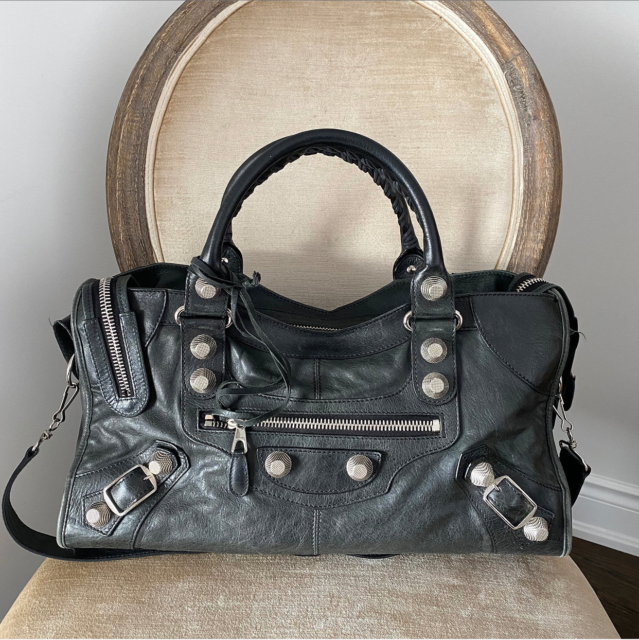 Balenciaga Dark Hunter Green Leather City Bag