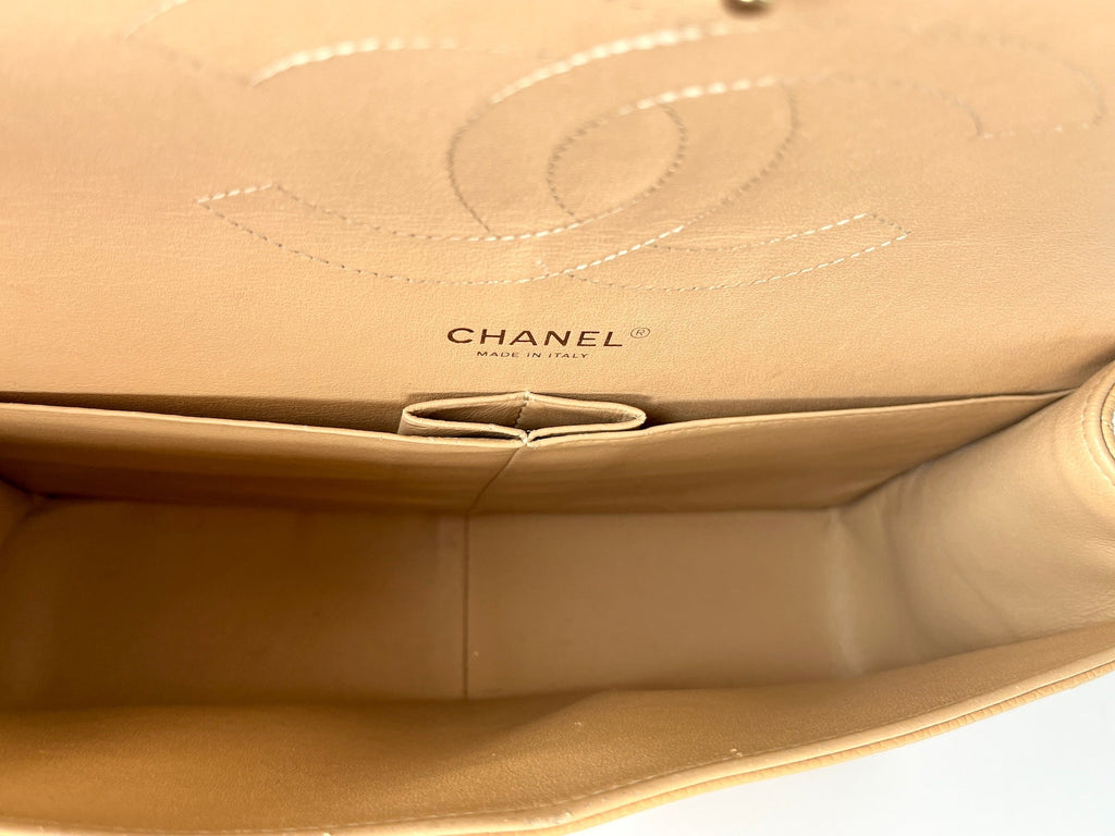 CHANEL Jumbo Classic Double Quilted Caviar Beige Leather Flap Bag