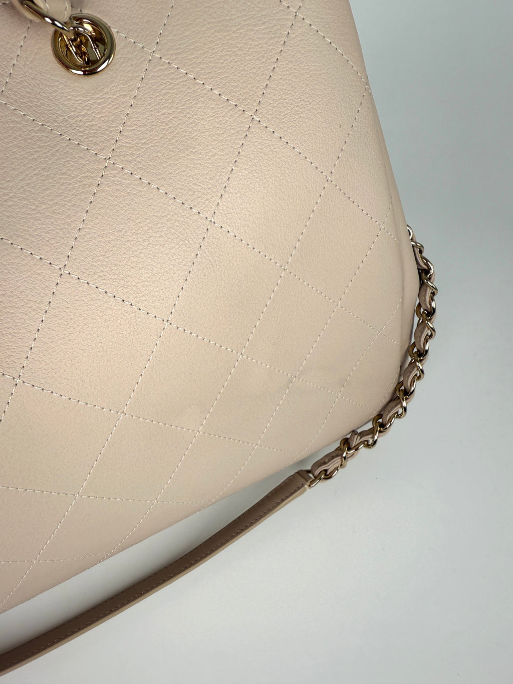 CHANEL Bullskin Stitched Cream Shopping Tote Bag
