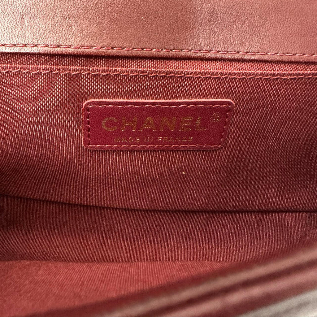 Chanel Le Boy Bag Mini Burgundy Burgundy Lambskin