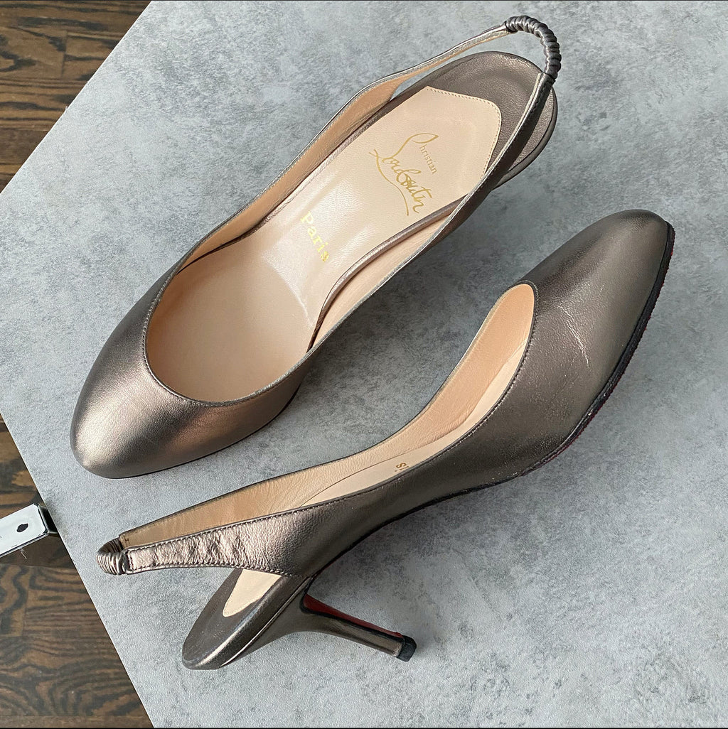 Christian Louboutin Pewter Leather Slingback Heels - 41