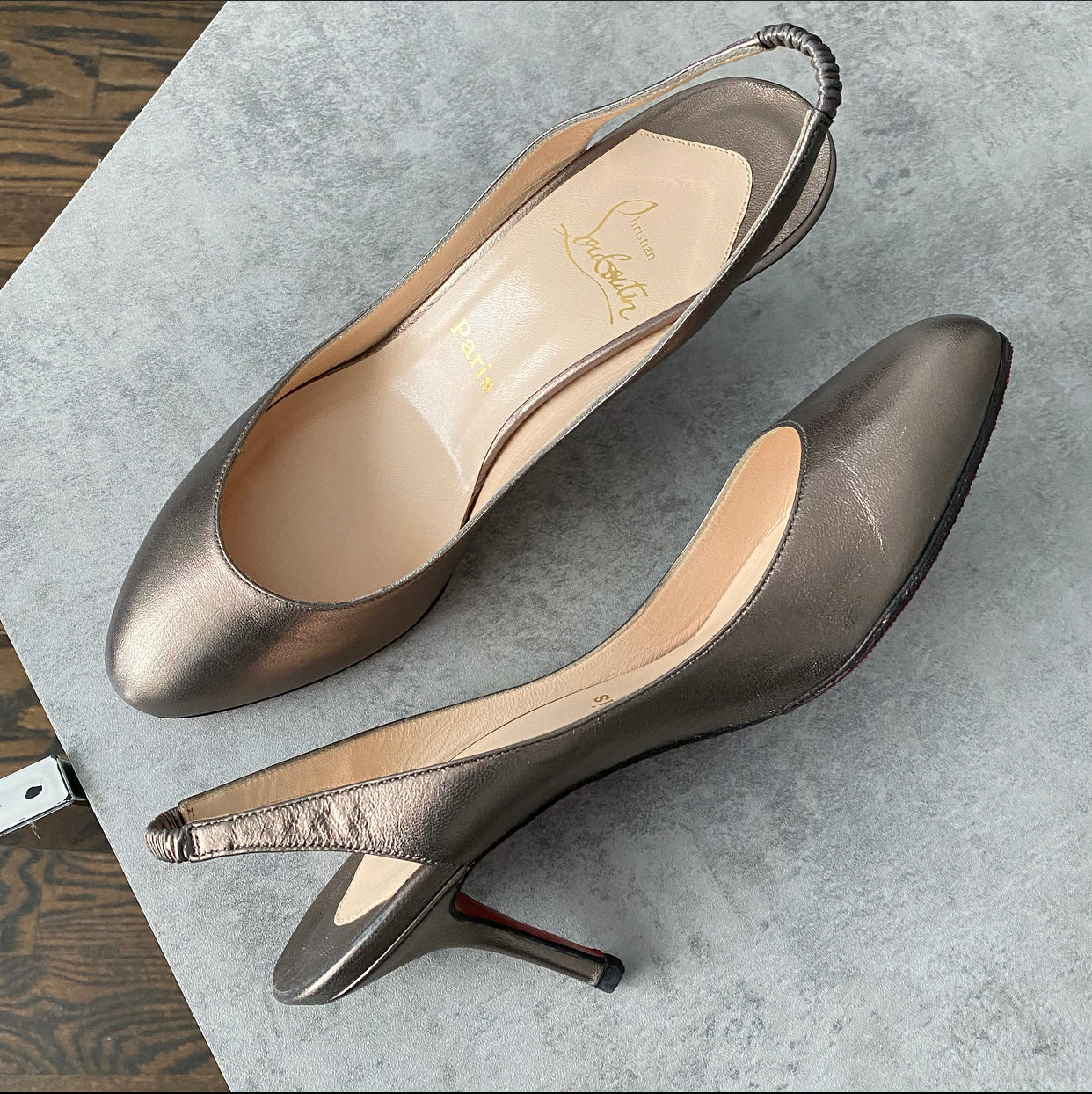 Christian Louboutin Pewter Leather Slingback Heels - 41