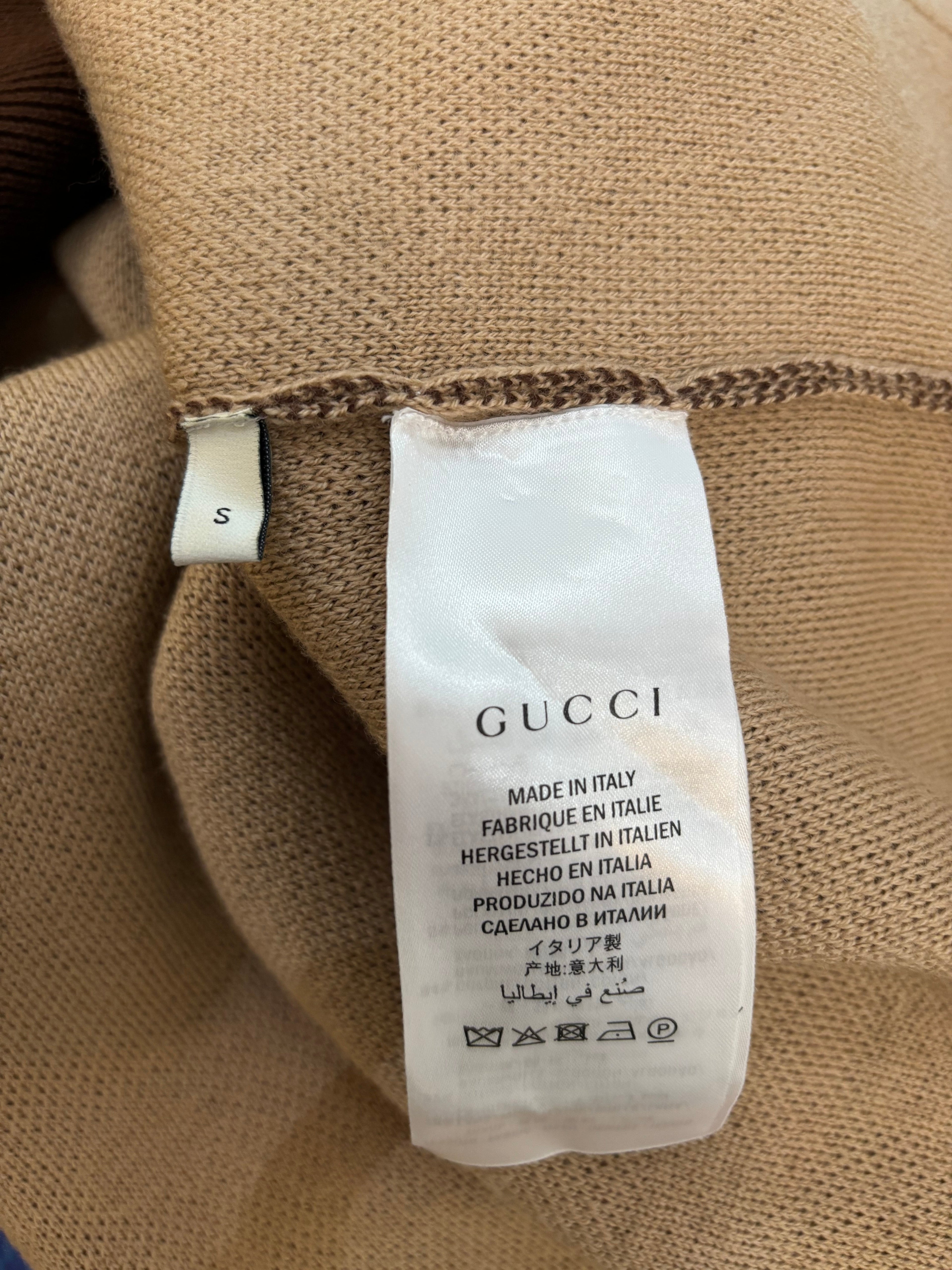 Gucci Brown GG Jacquard Wool Knit Bomber Jacket Size S