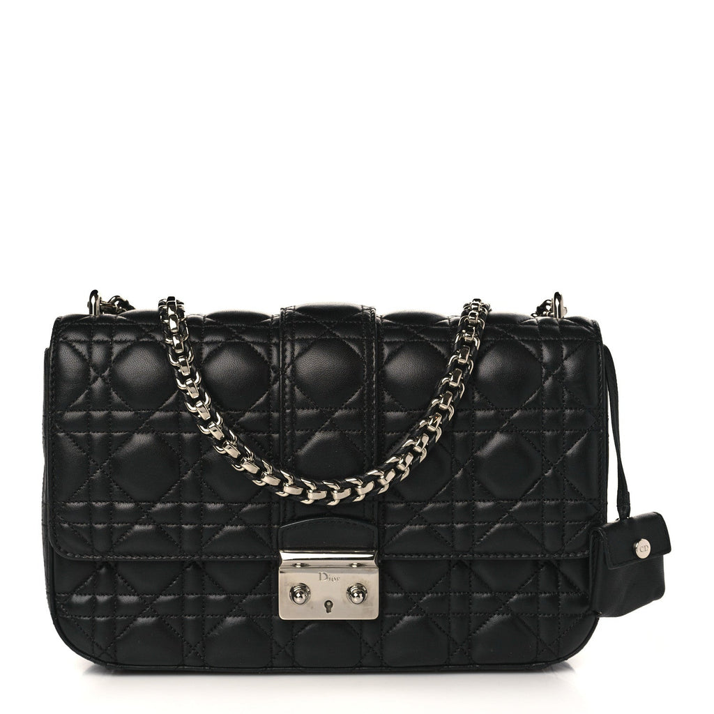 Dior Miss Dior Shoulder Bag in Black Lambskin Leather with Silver Hardware