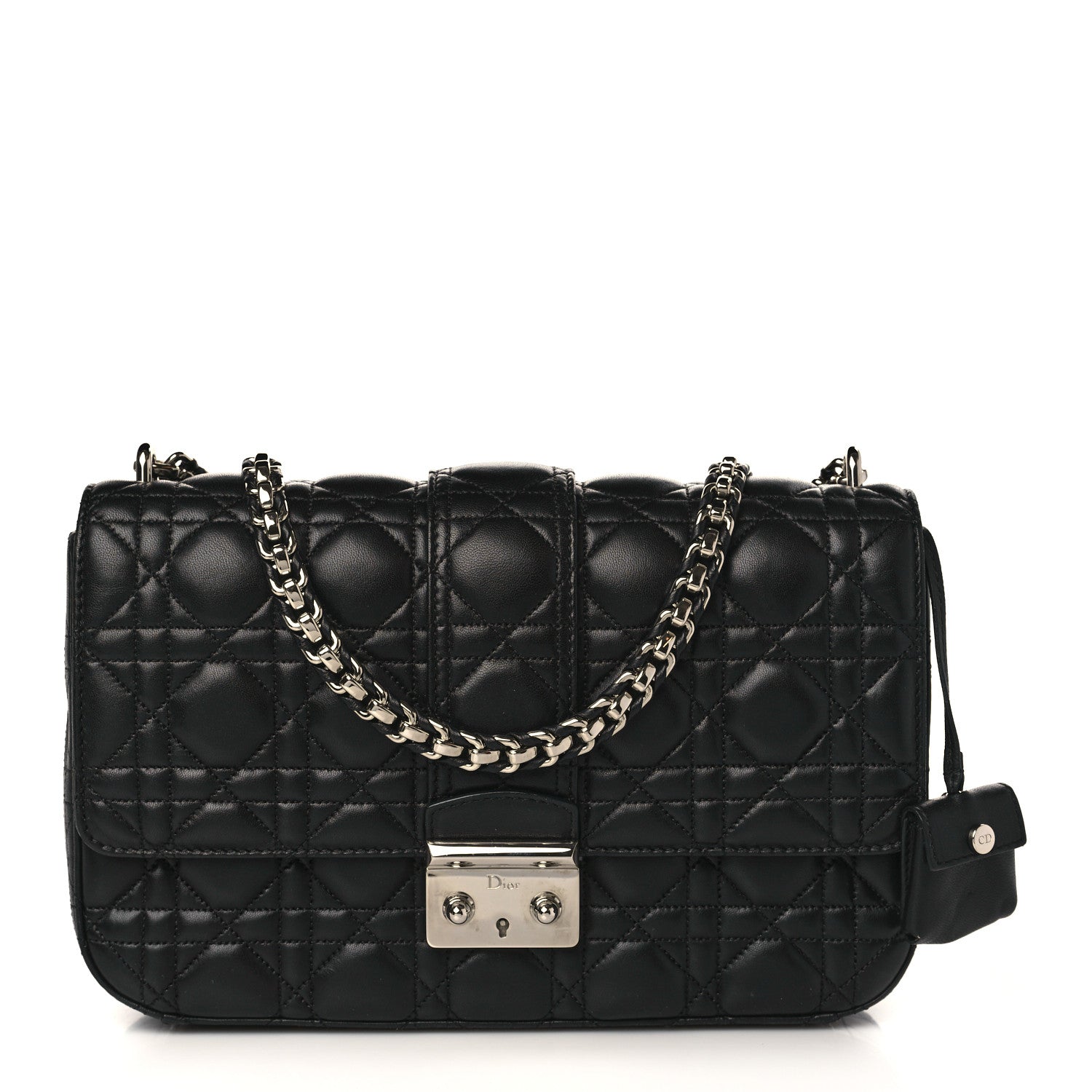 Dior Miss Dior Shoulder Bag in Black Lambskin Leather with Silver Hardware