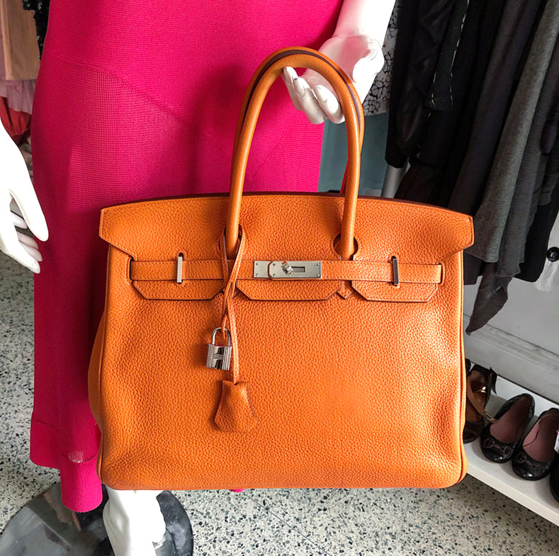 Hermes Birkin 35 Bag in Orange Clemence Palladium