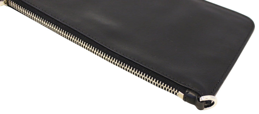 PRADA Black Leather Logo Plaque Wristlet Clutch Bag