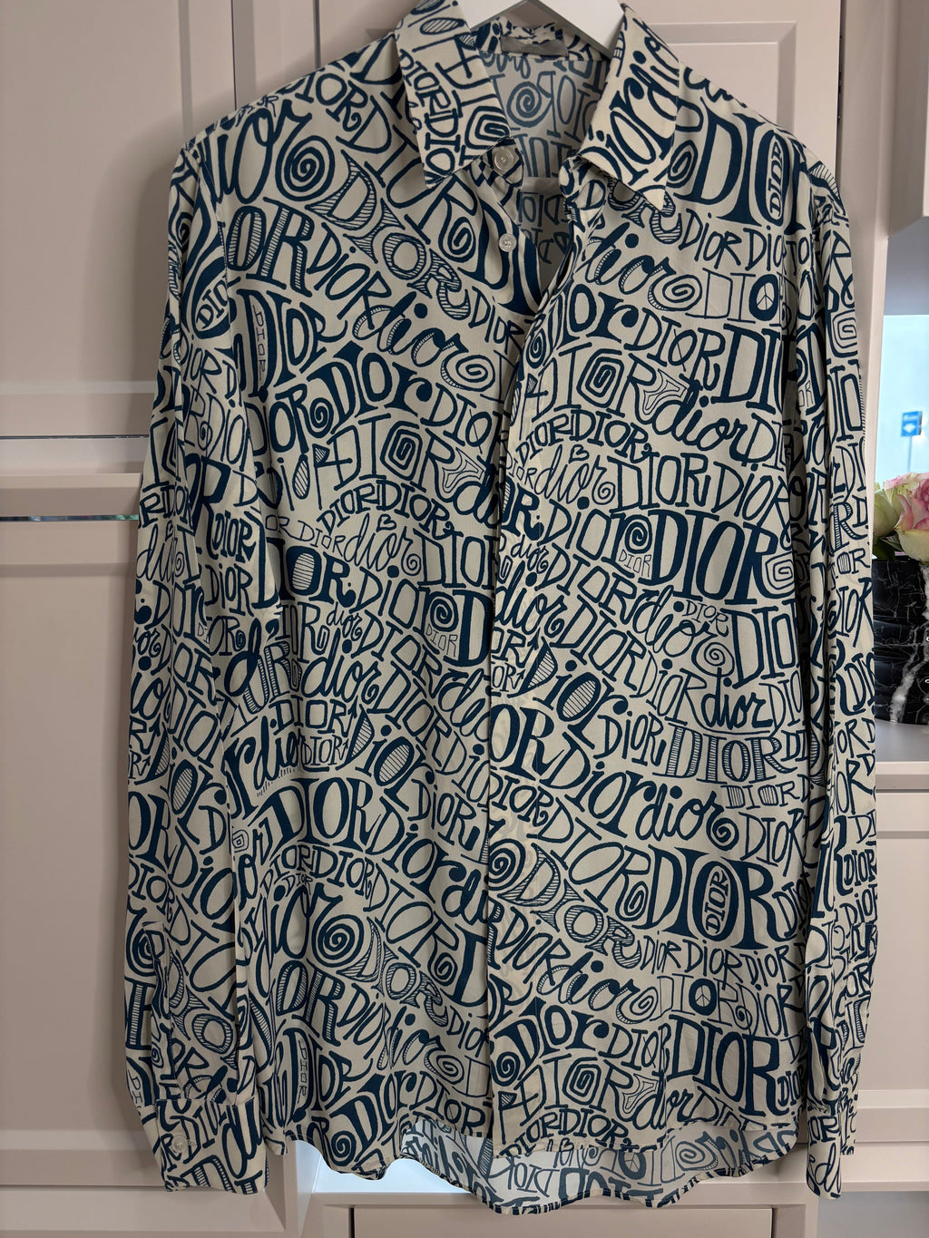 Dior White Logo Print Long Sleeve Shirt Men's Size 39