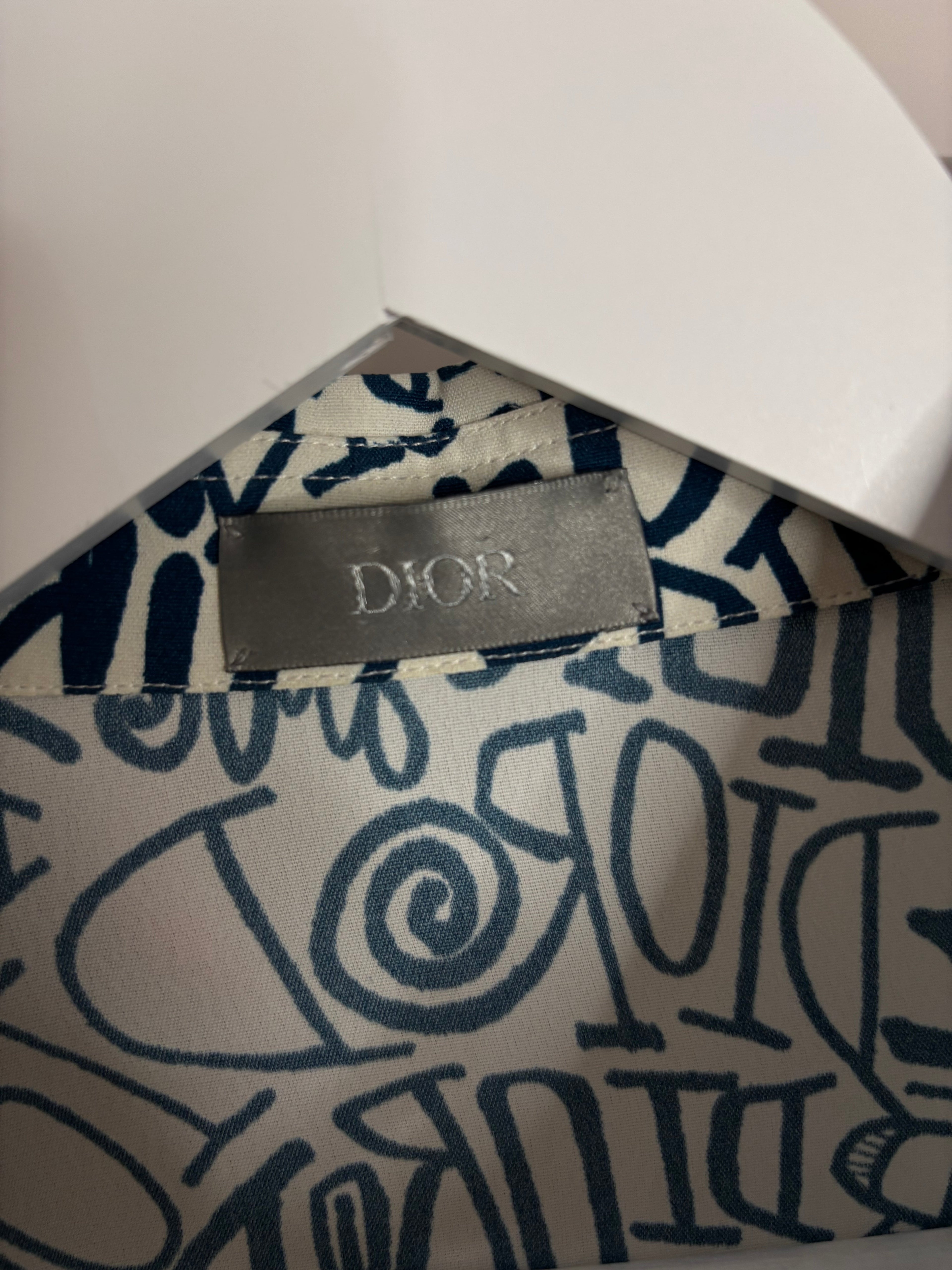 Dior White Logo Print Long Sleeve Shirt Men's Size 39