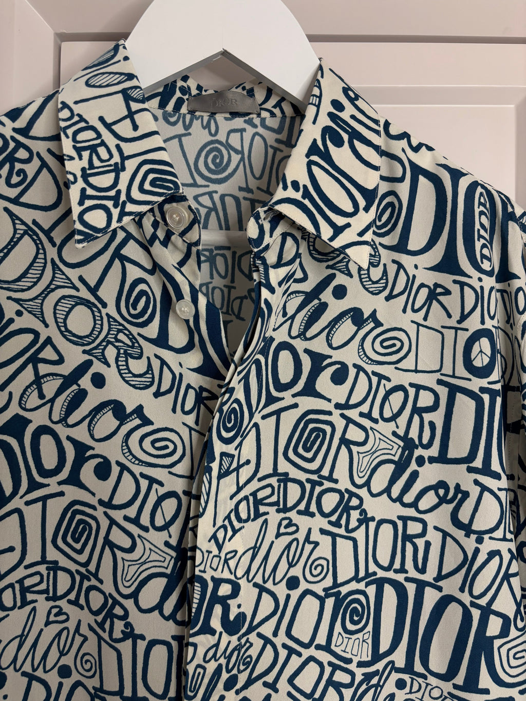 Dior White Logo Print Long Sleeve Shirt Men's Size 39