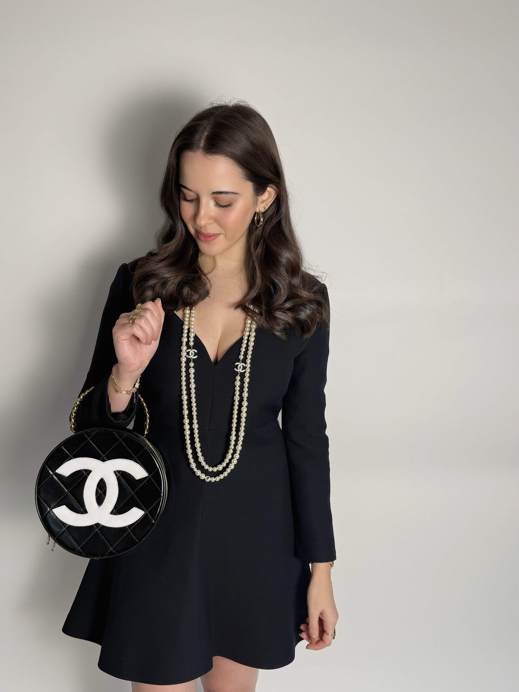 Chanel 1995 Black Round Vanity Case