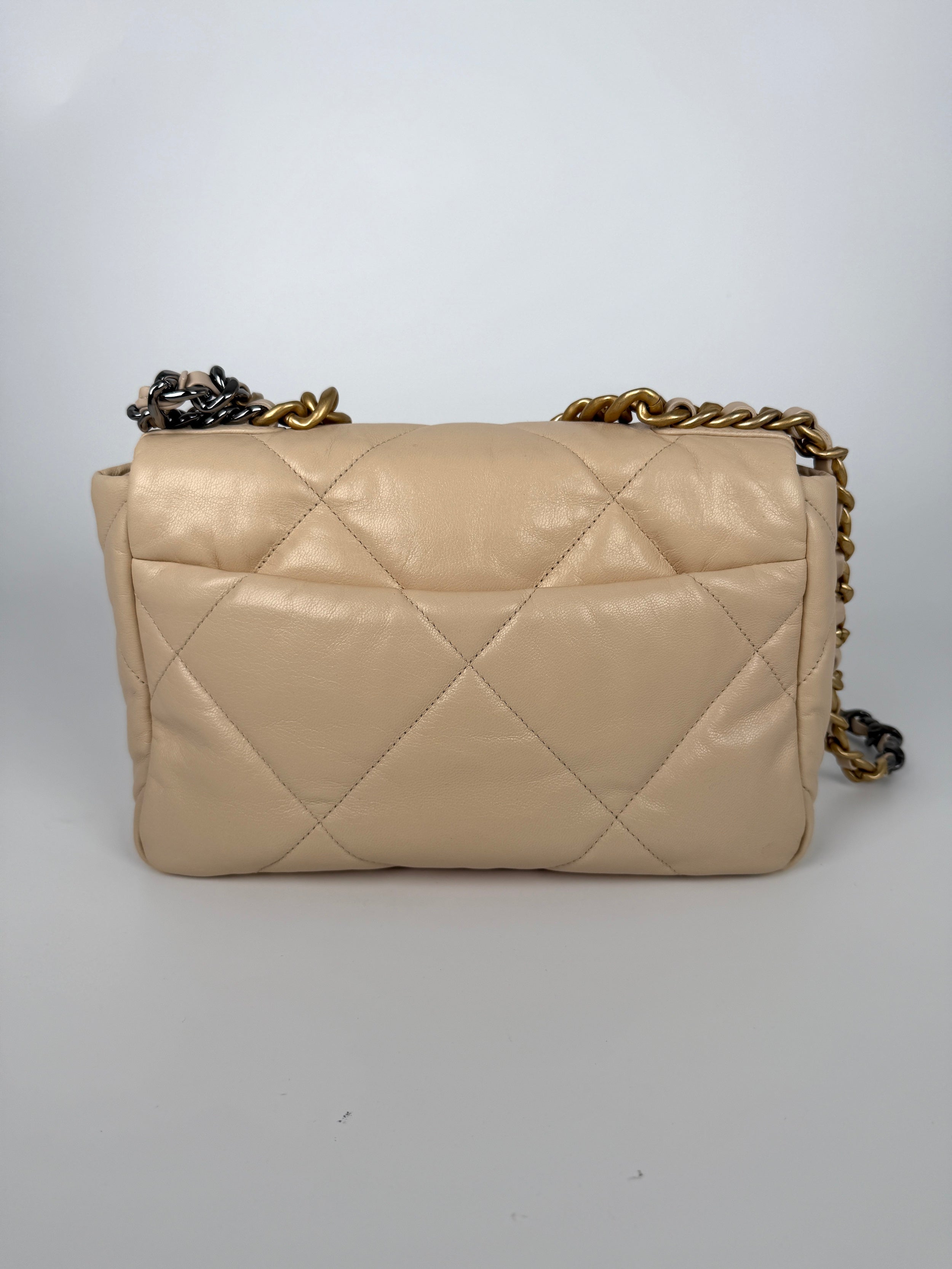 CHANEL 19 2020 Medium Beige Goatskin Gold Hardware Flap Bag