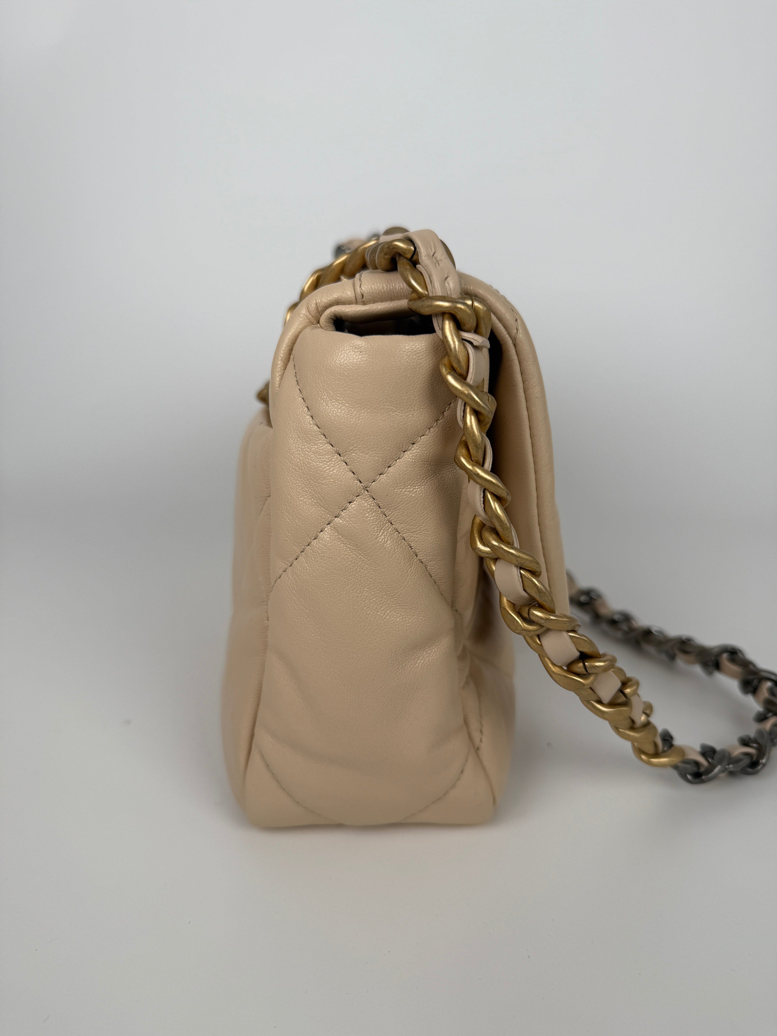 CHANEL 19 2020 Medium Beige Goatskin Gold Hardware Flap Bag
